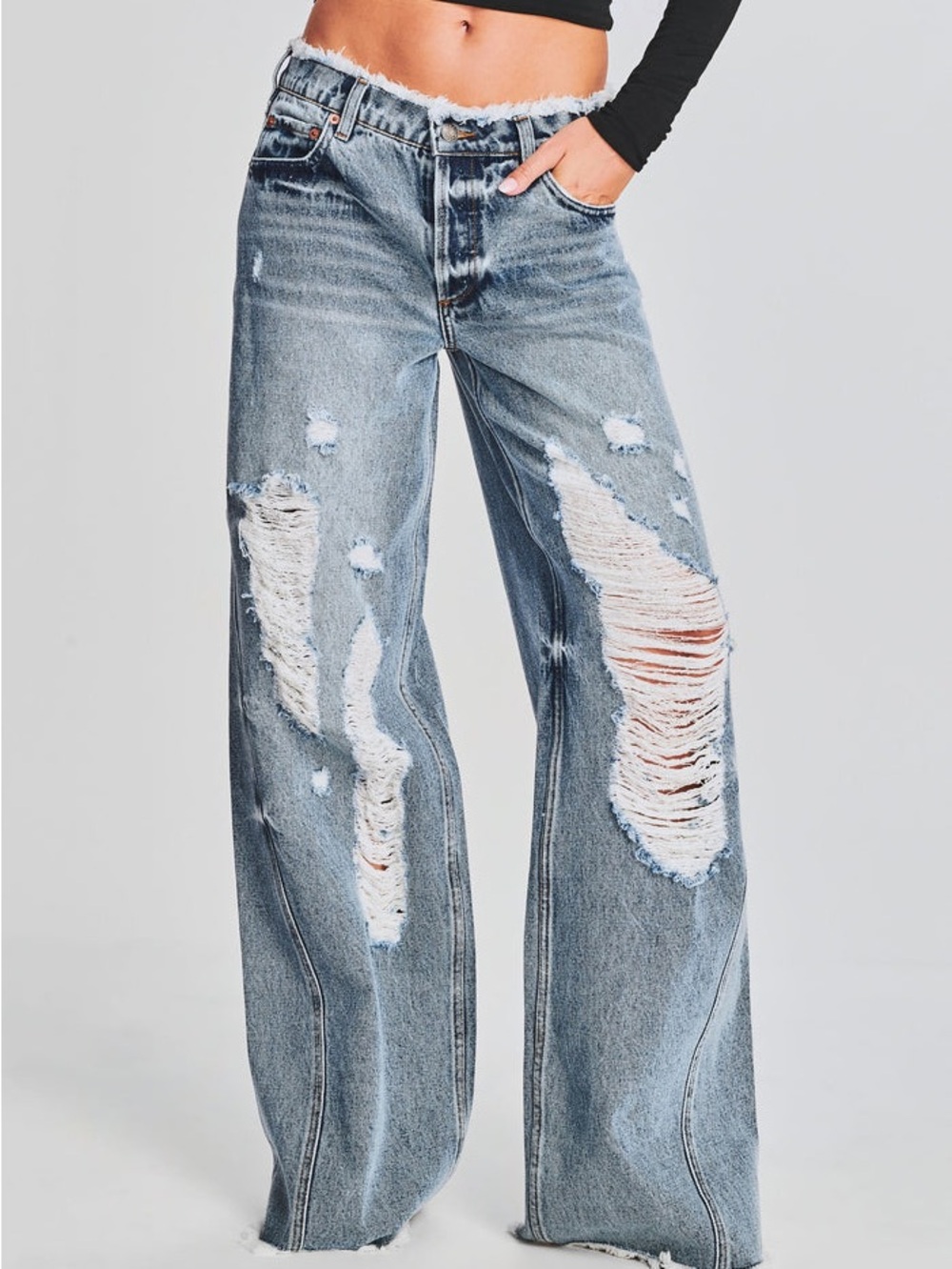 Seroya Ripped High-Rise Light Blue Wide-Leg Jeans sz28